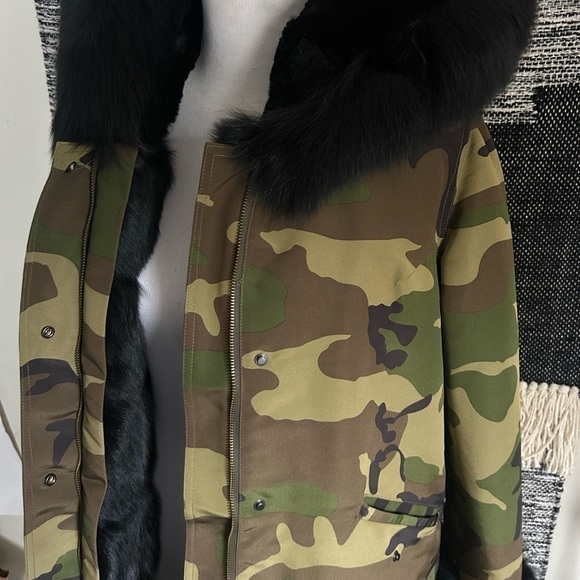 VOLARE New York Camouflage fox fur jacket army green and black size S NWT - Picture 10 of 16